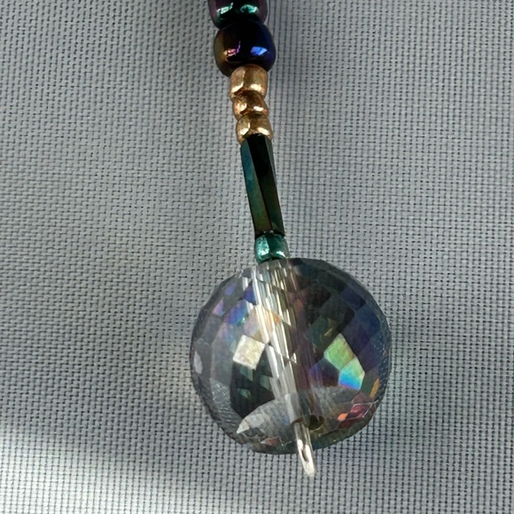 Iridescent Beaded Drop Earrings Handmade - Picture 7 of 8